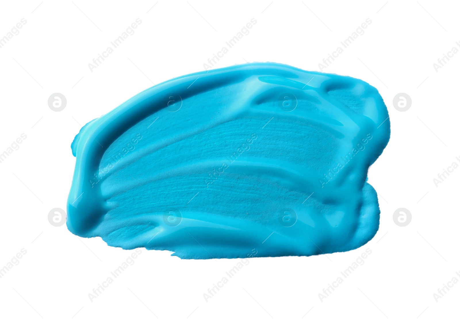 Photo of Sample of turquoise paint on white background, top view