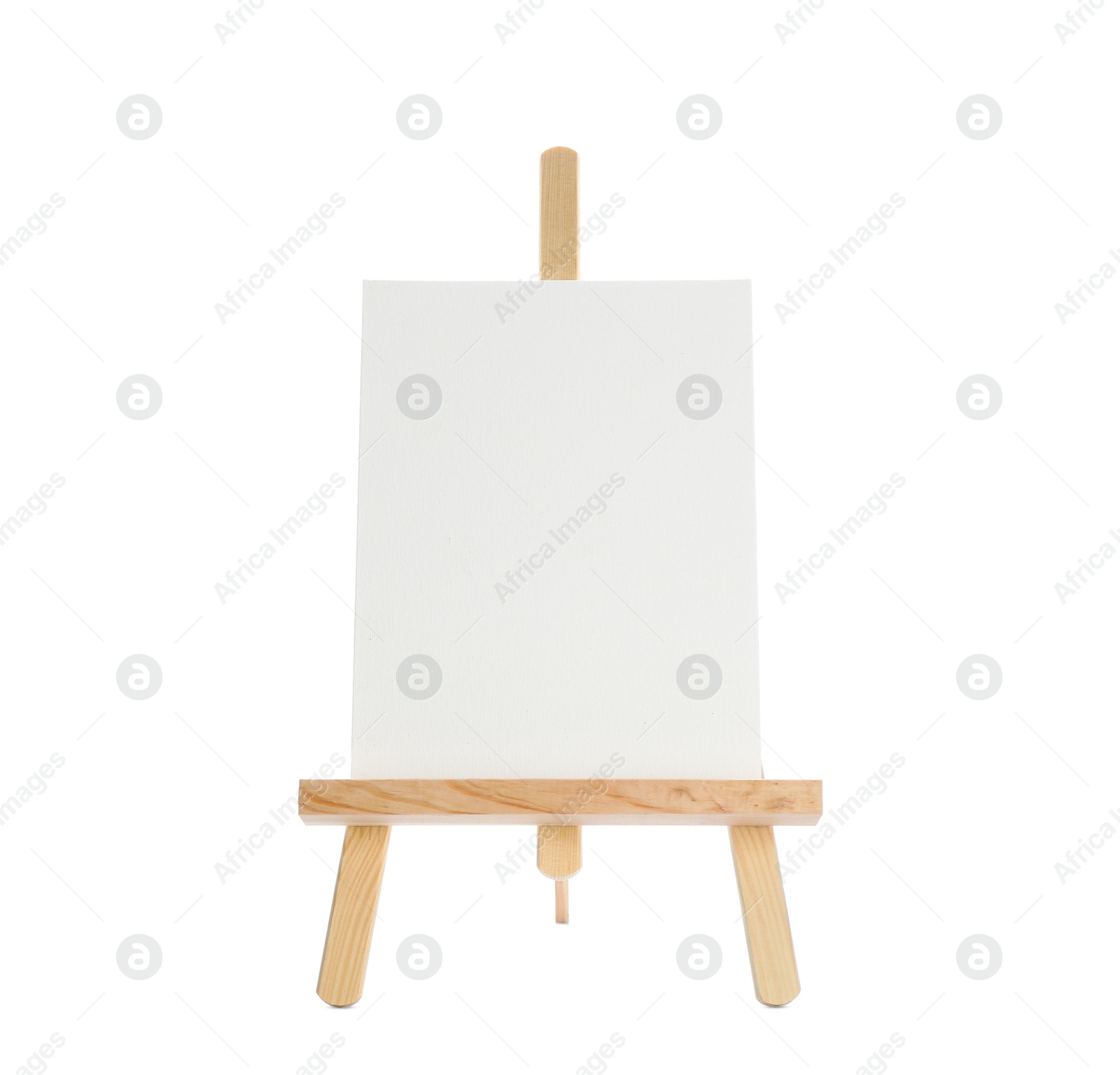 Photo of Wooden easel with blank sheet of paper on white background