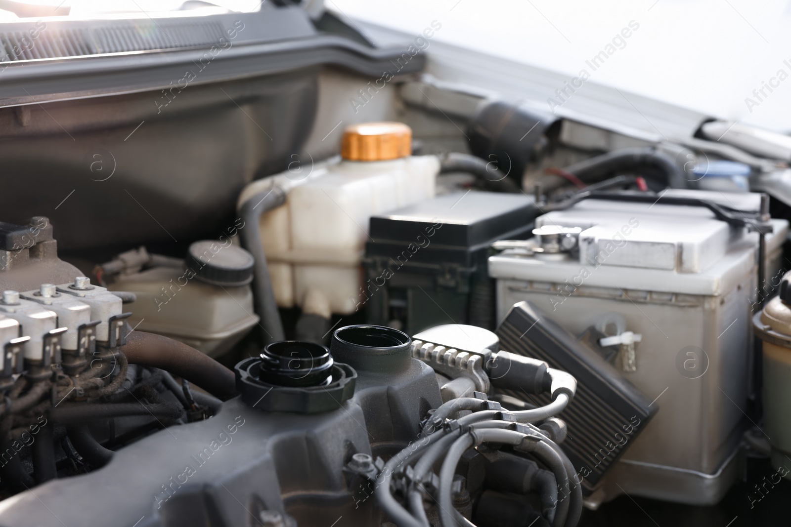 Photo of Closeup view of engine bay in modern auto