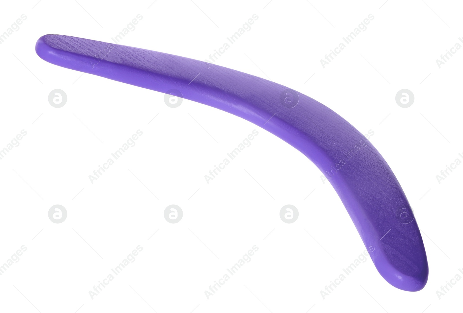 Photo of Purple boomerang isolated on white. Outdoors activity