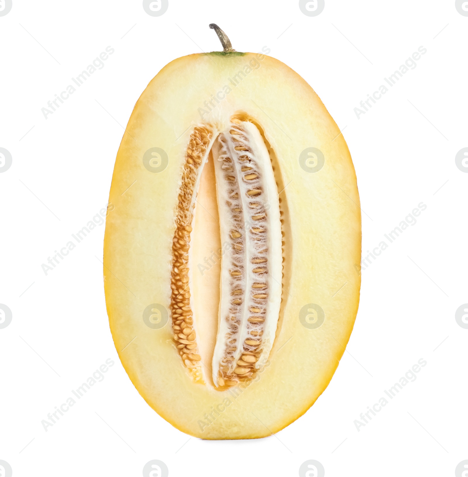 Photo of Half of delicious ripe melon isolated on white