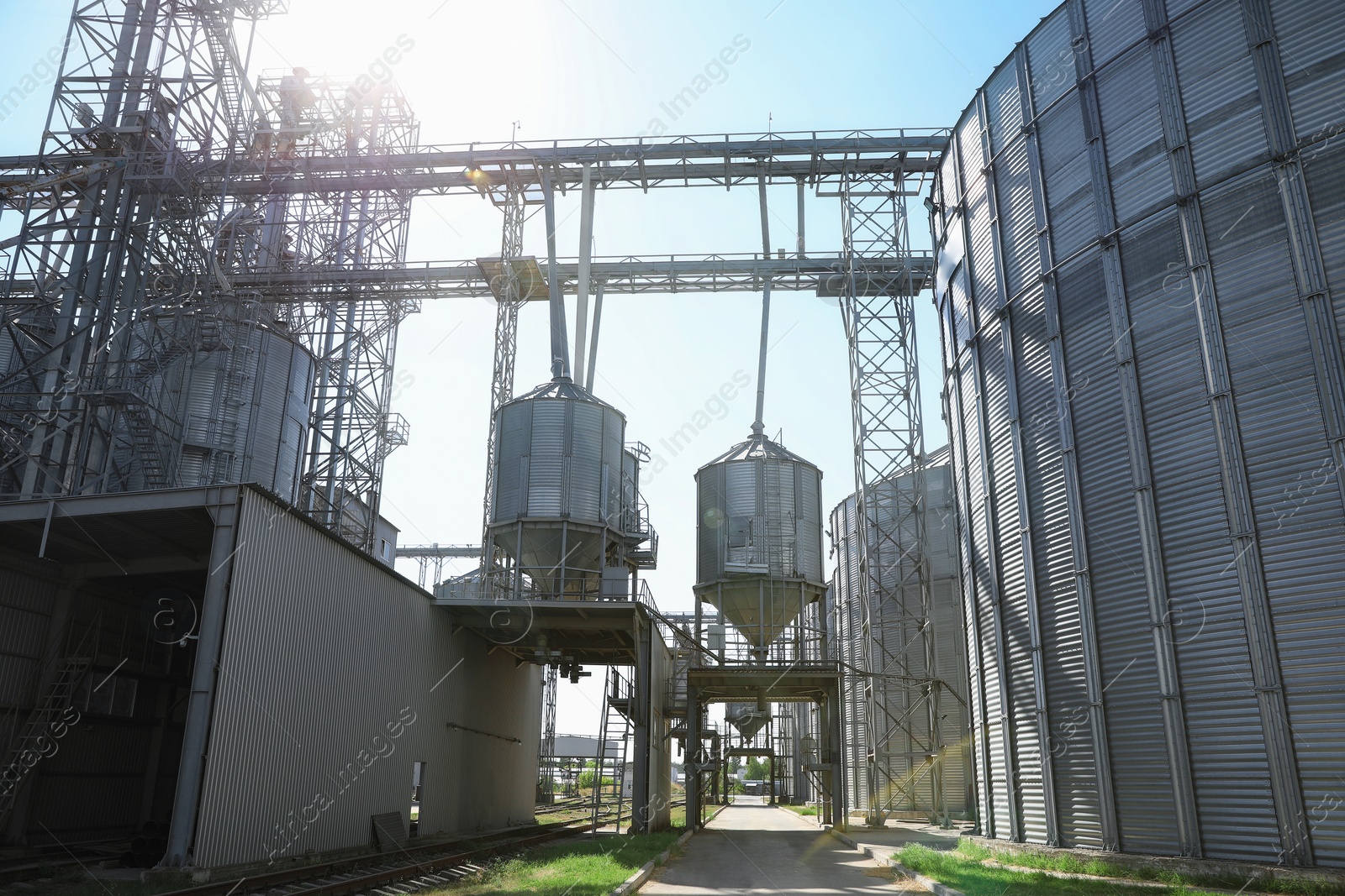 Photo of View of modern granaries for storing cereal grains outdoors