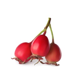 Photo of Ripe rose hip berries on white background