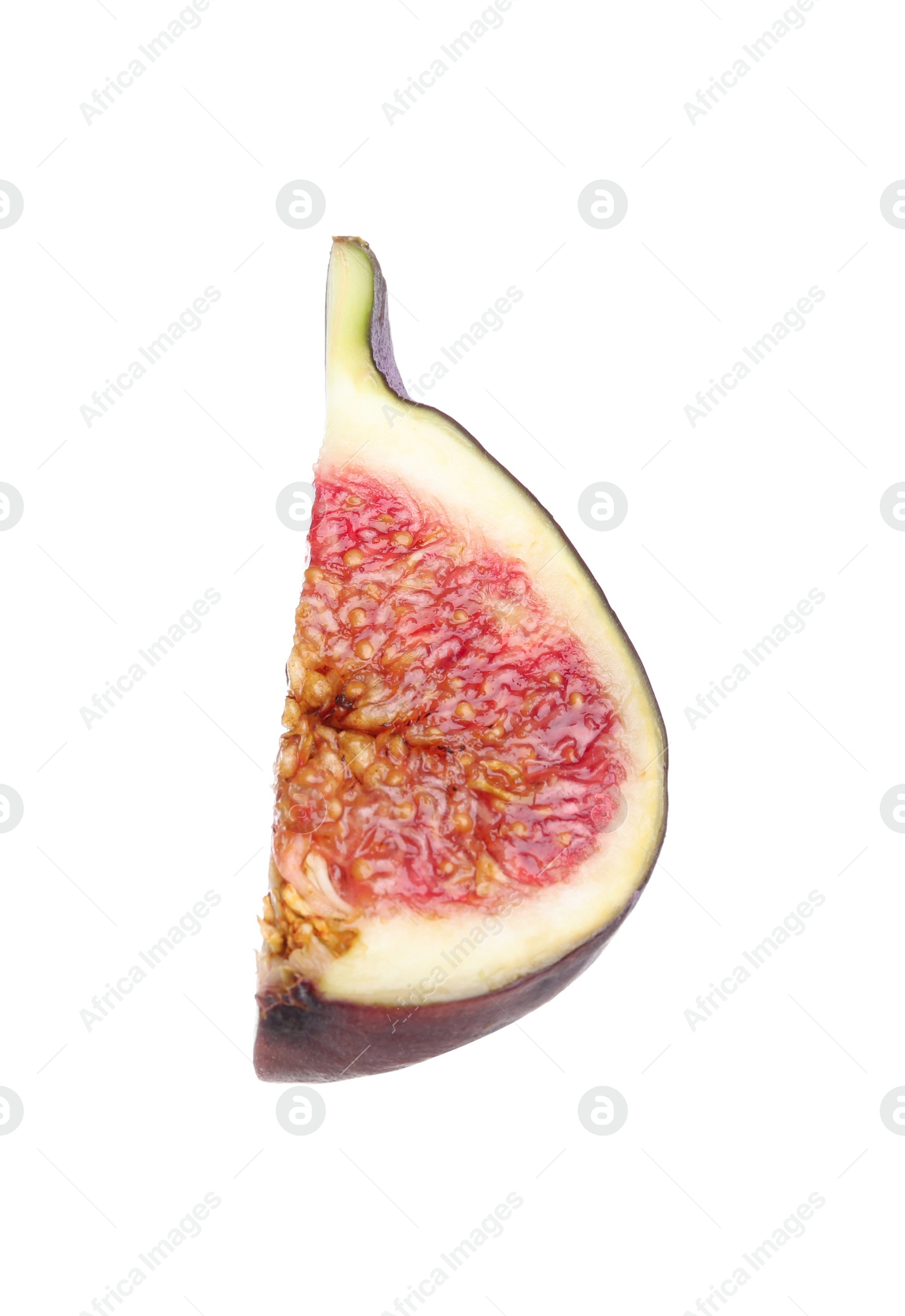 Photo of Slice of fresh ripe fig isolated on white