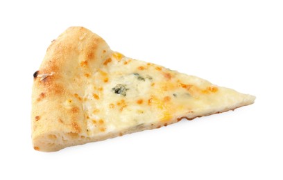 Photo of Piece of delicious cheese pizza isolated on white