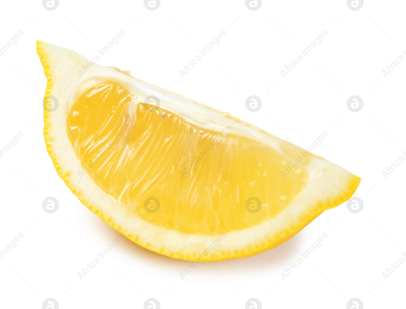 Photo of Slice of ripe lemon on white background