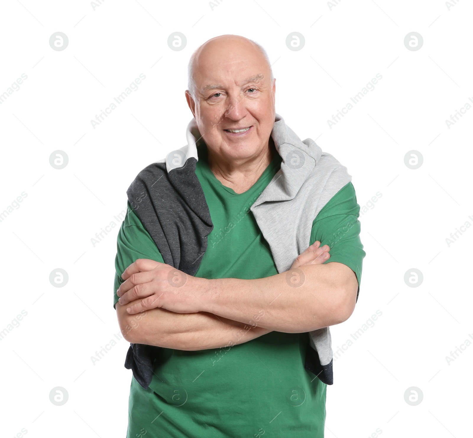 Photo of Portrait of elderly man on white background