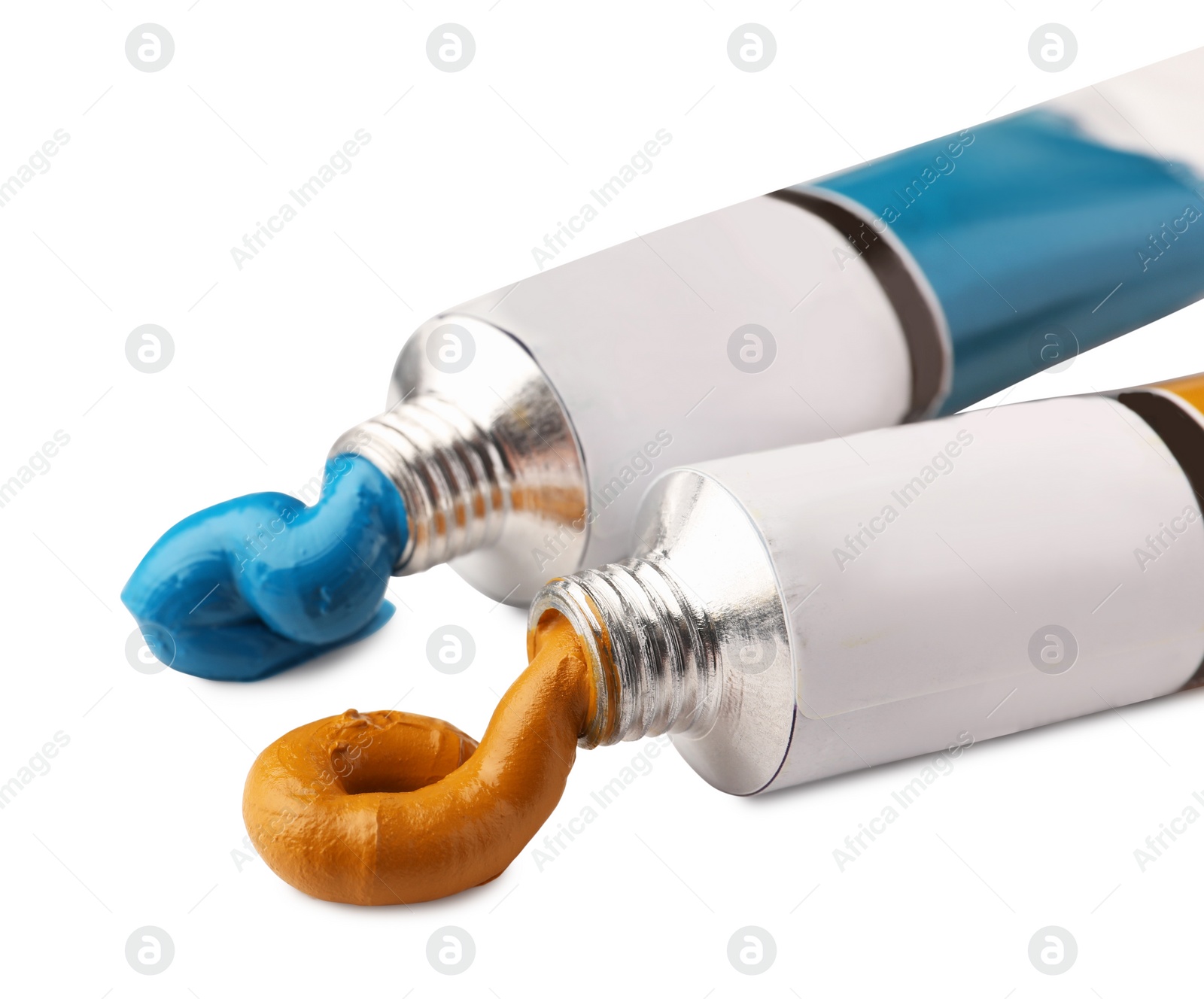 Photo of Tubes with oil paints on white background