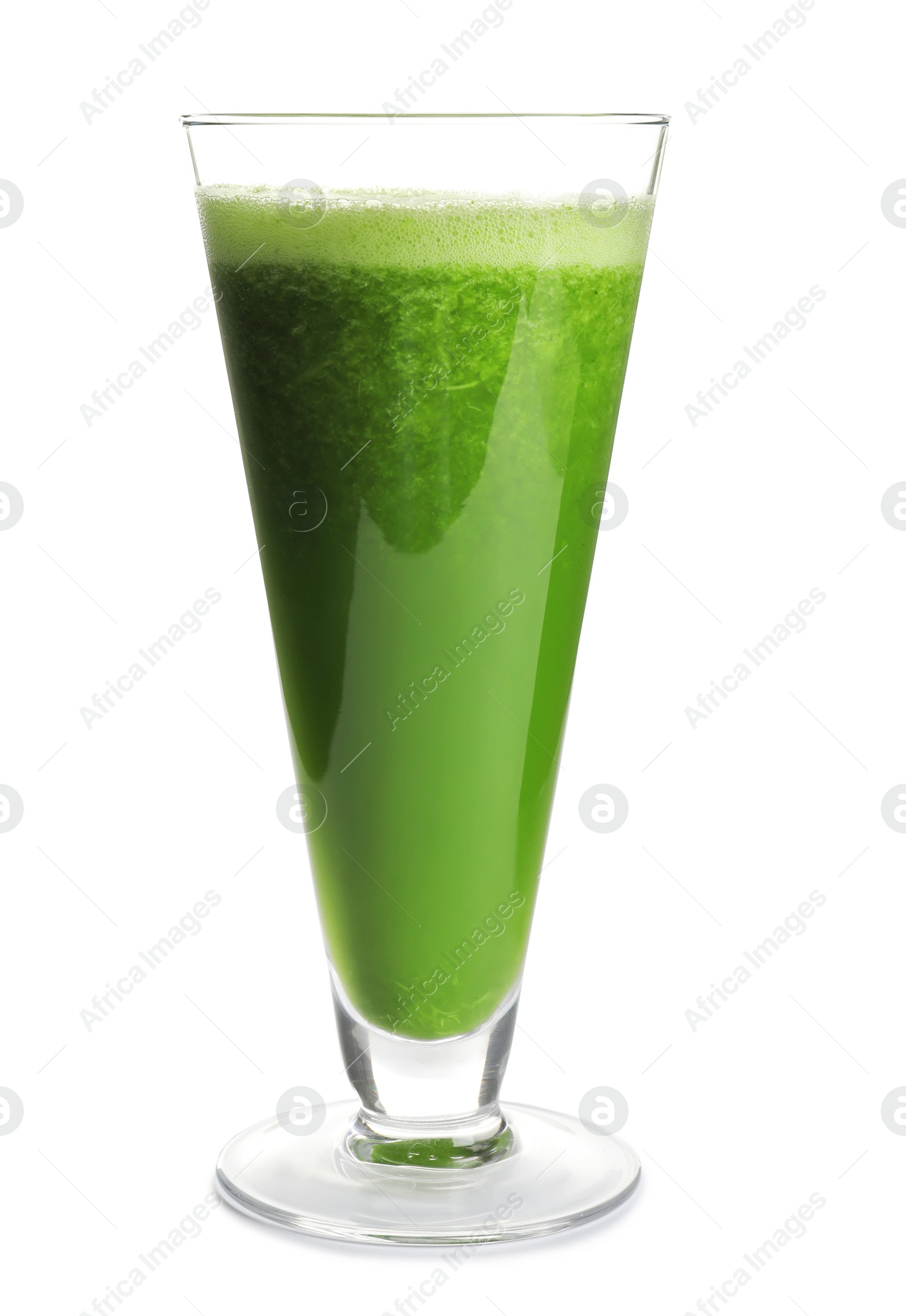 Photo of Glass with delicious detox juice on white background