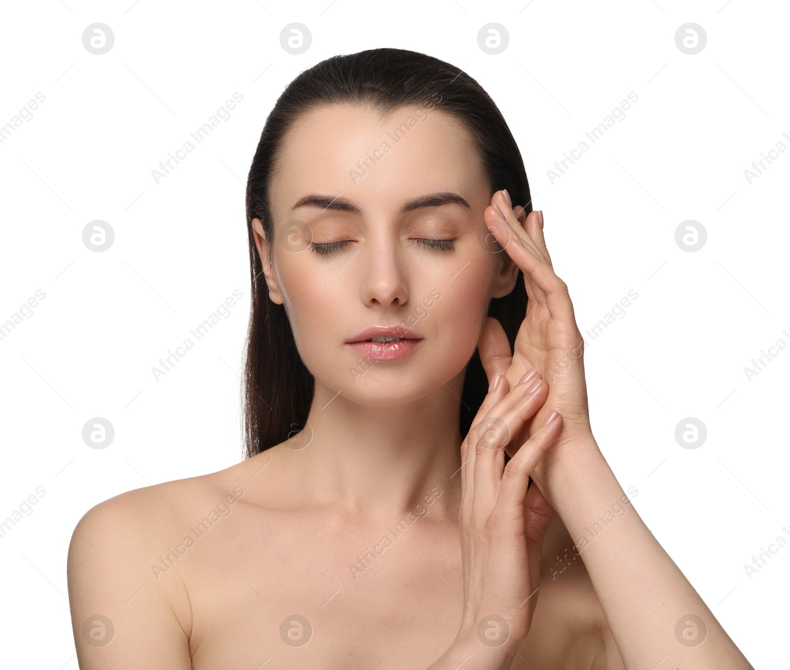 Photo of Portrait of beautiful young woman on white background