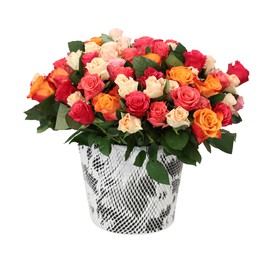 Photo of Bouquet of beautiful roses isolated on white