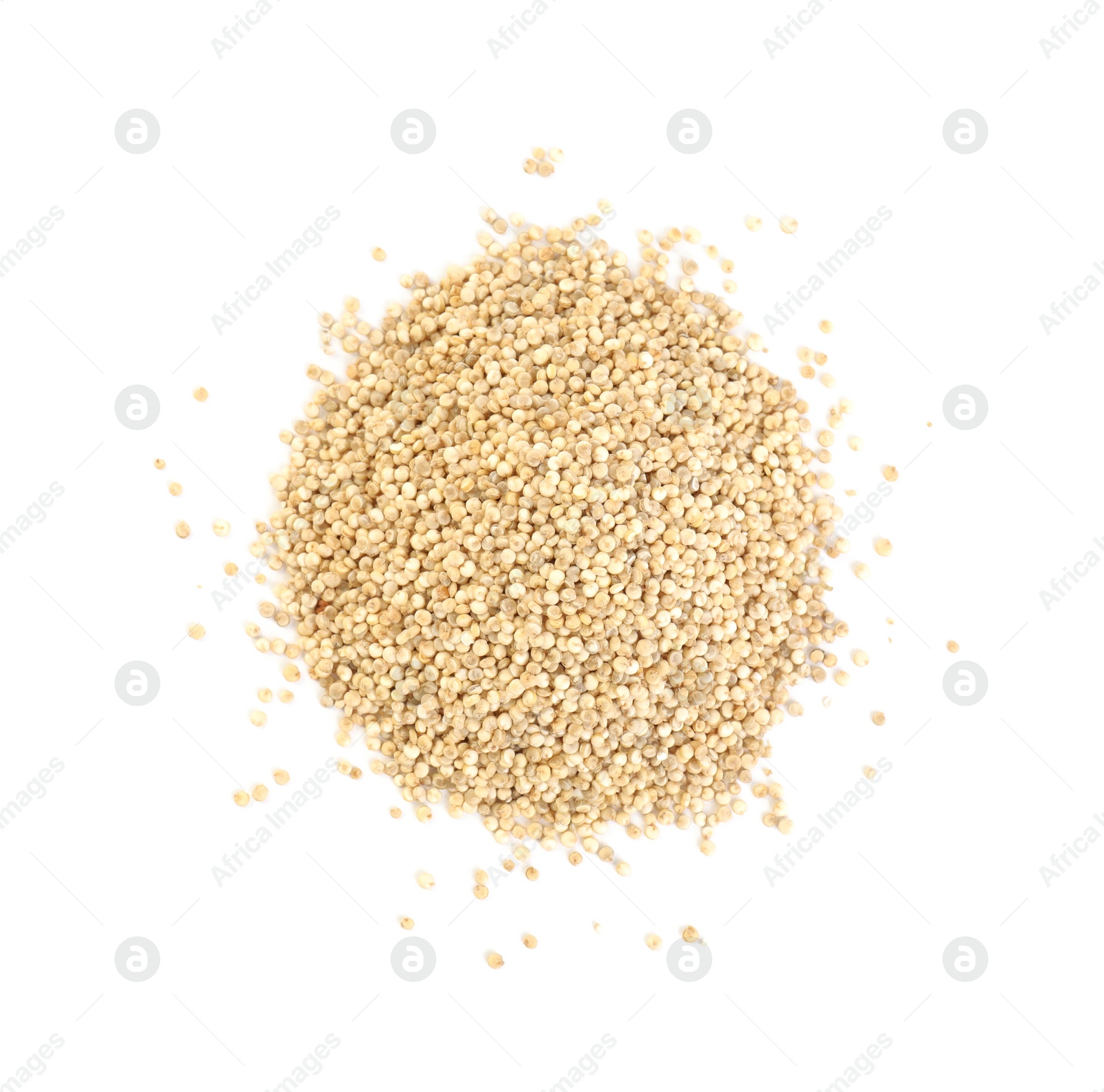 Photo of Pile of quinoa on white background, top view