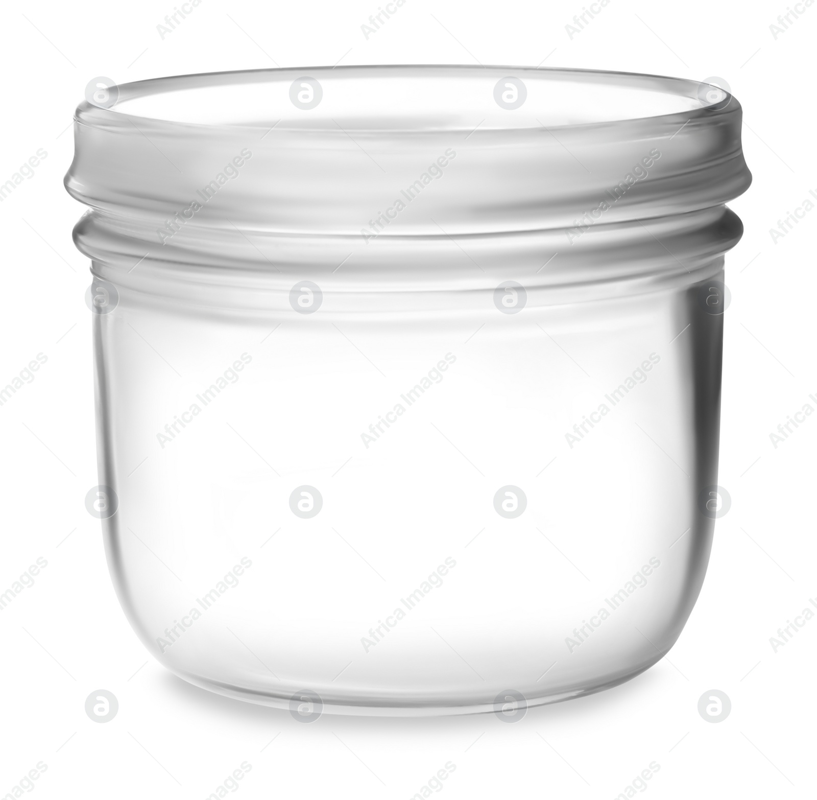 Photo of Open empty glass jar isolated on white