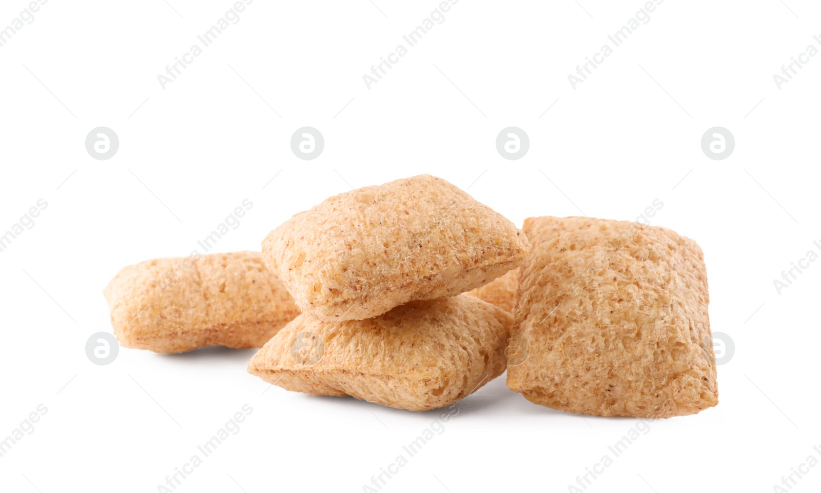 Photo of Sweet crunchy corn pads on white background