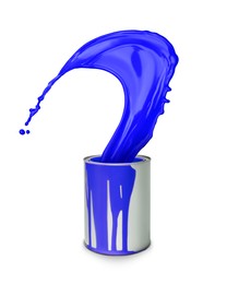 Image of Can with splashing blue paint isolated on white