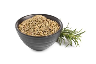 Bowl with fresh and dry rosemary isolated on white