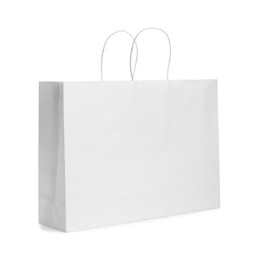 Photo of One paper bag isolated on white. Mockup for design