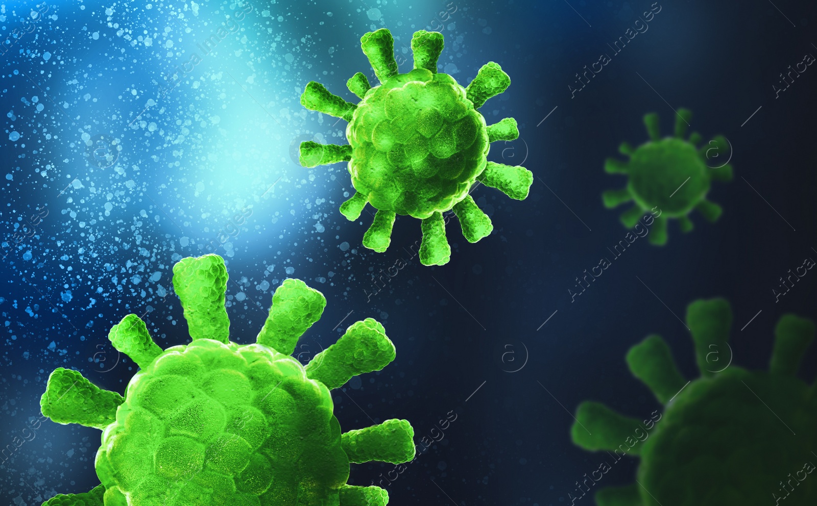 Image of Dangerous virus under microscope, illustration. Laboratory research