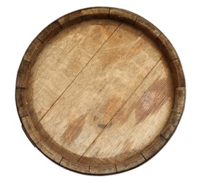 Wooden barrel isolated on white, top view