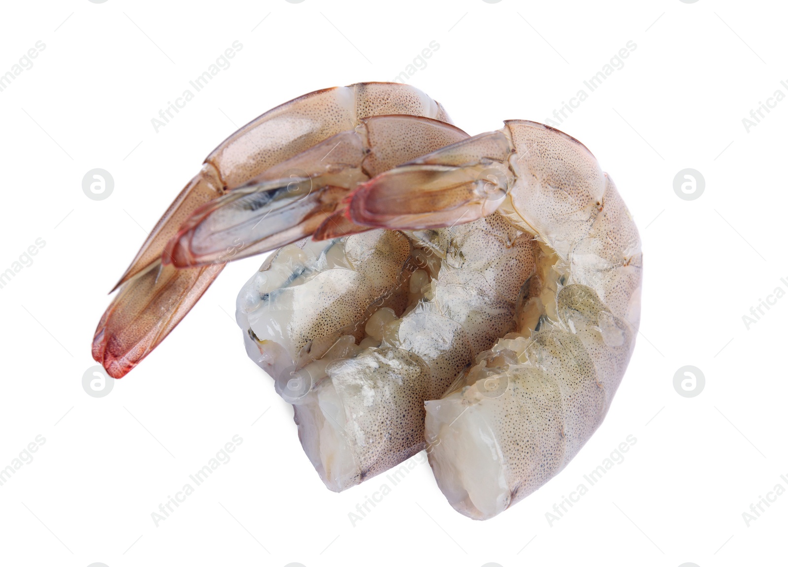 Photo of Fresh raw shrimps isolated on white. Healthy seafood