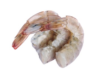 Fresh raw shrimps isolated on white. Healthy seafood