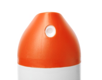 Photo of Spray air freshener on white background, closeup