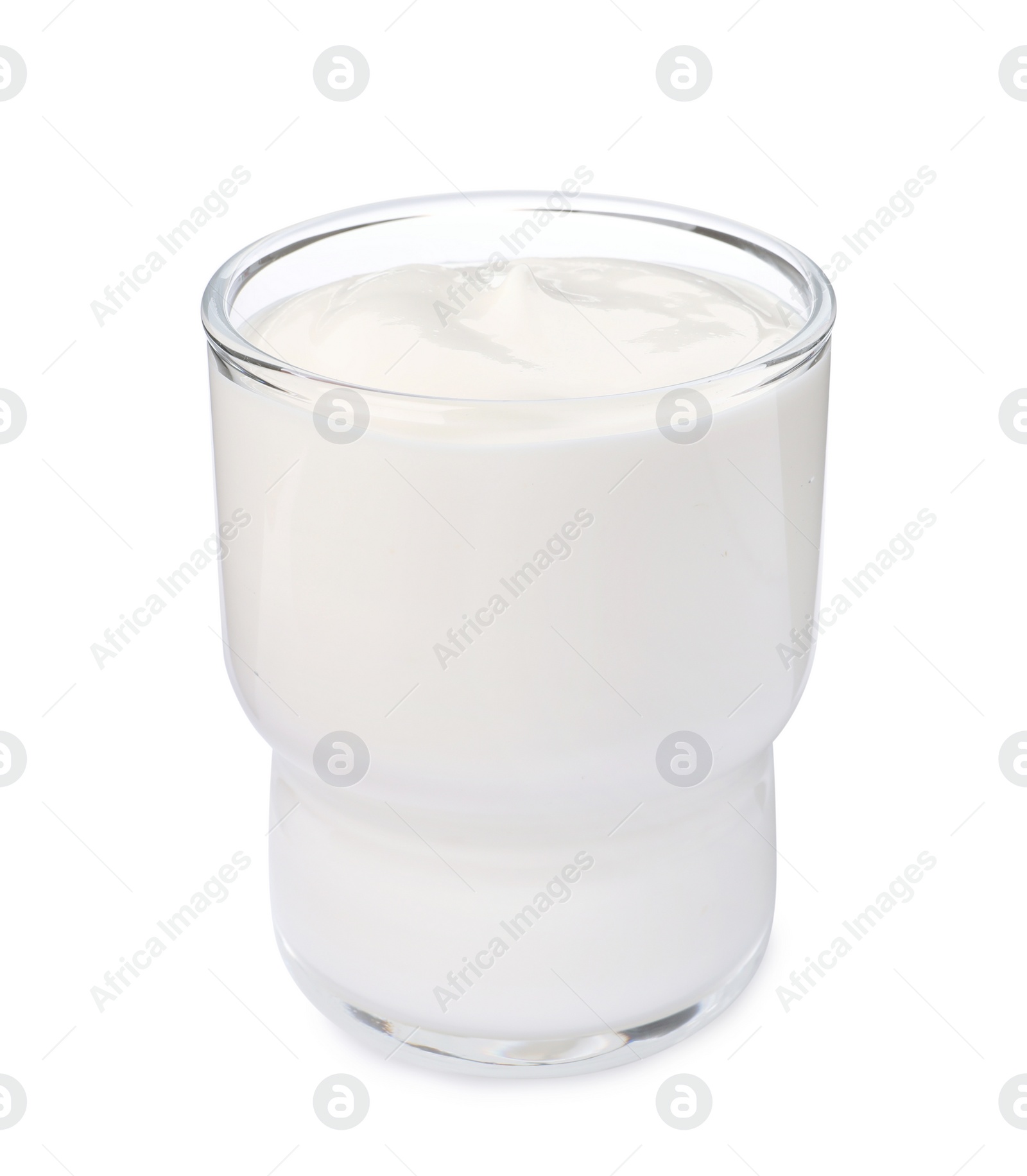 Photo of Glass with delicious organic yogurt isolated on white