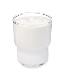 Photo of Glass with delicious organic yogurt isolated on white