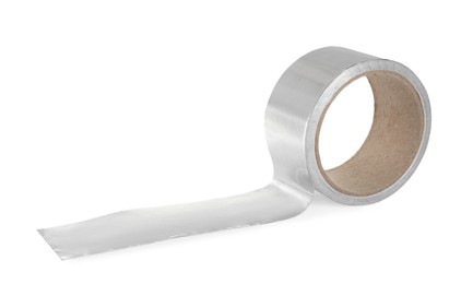 Roll of aluminum adhesive tape on white background