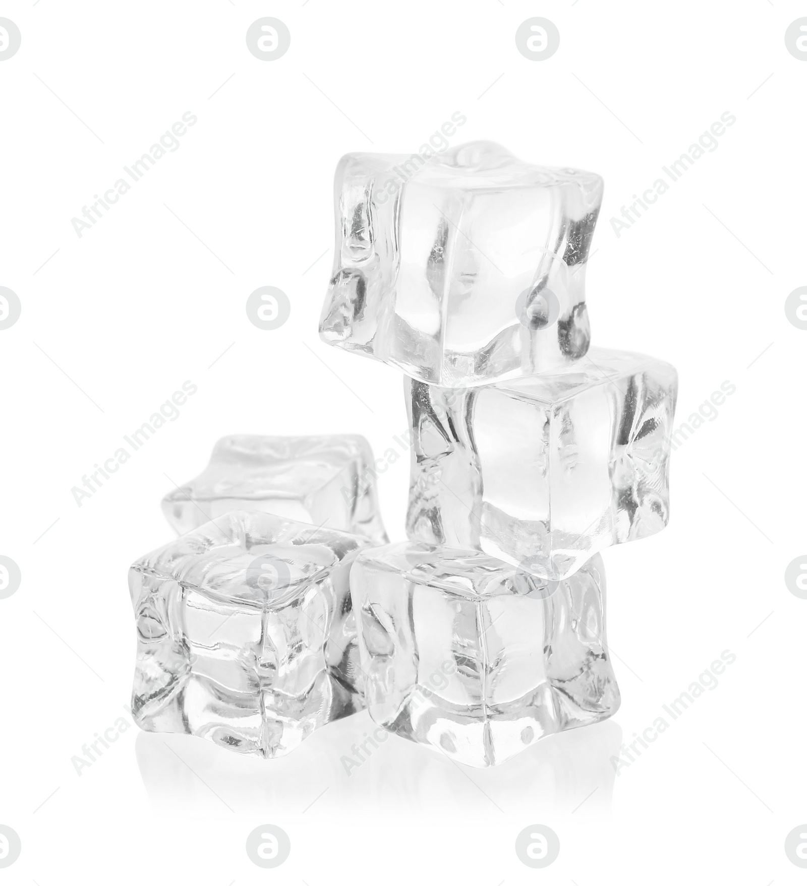 Photo of Many crystal clear ice cubes isolated on white