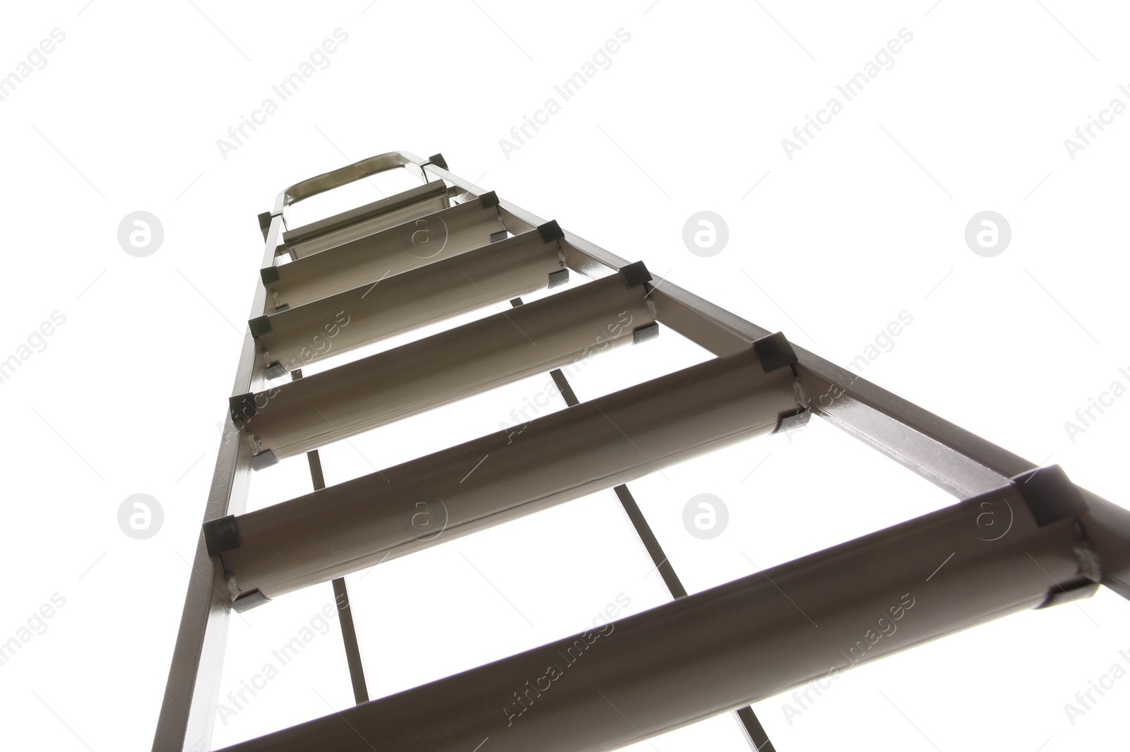 Photo of Metal stepladder isolated on white, low angle view