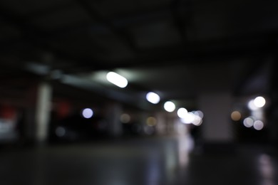 Blurred view of car parking garage at night