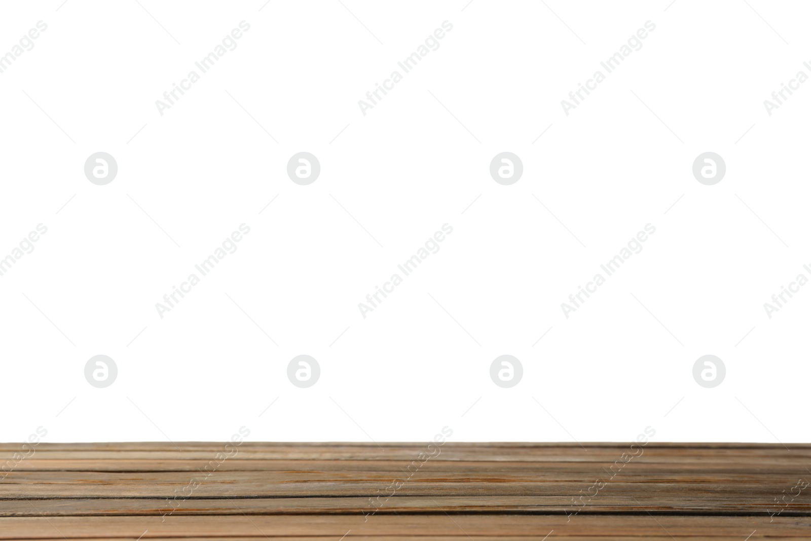 Photo of Empty wooden surface against white background. Mockup for design