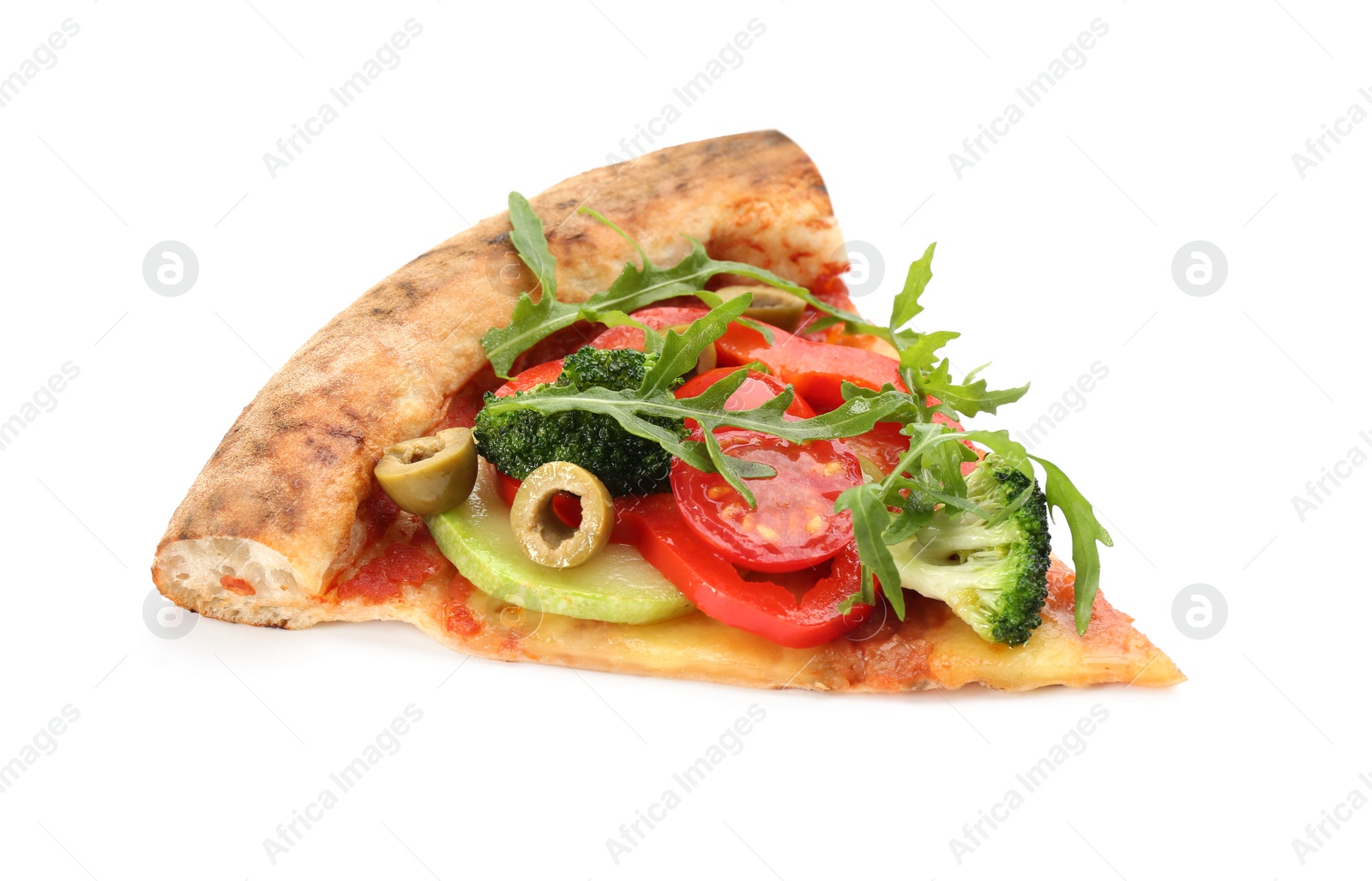 Photo of Slice of delicious pizza isolated on white