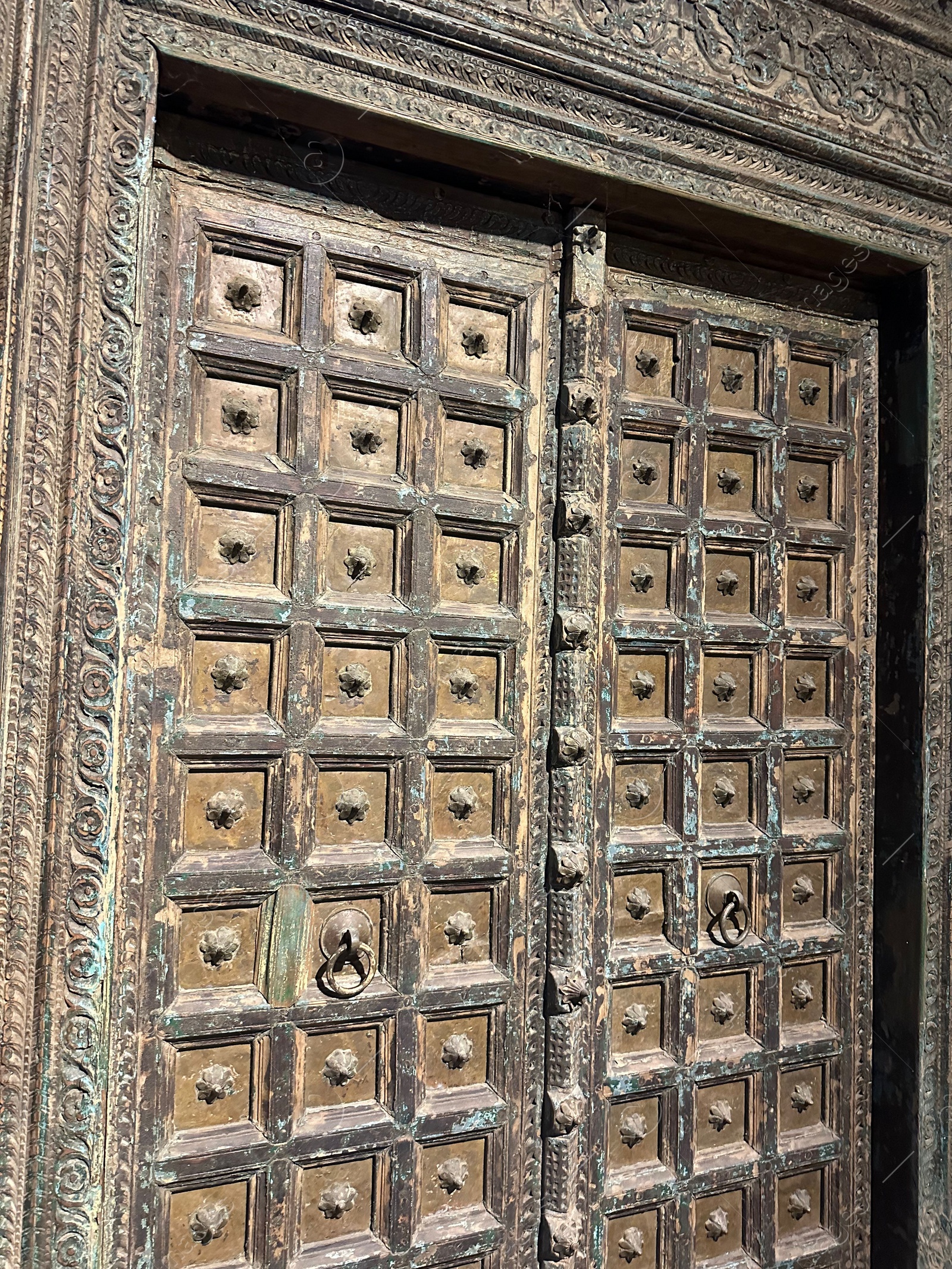 Photo of Closeup view of beautiful vintage wooden gates