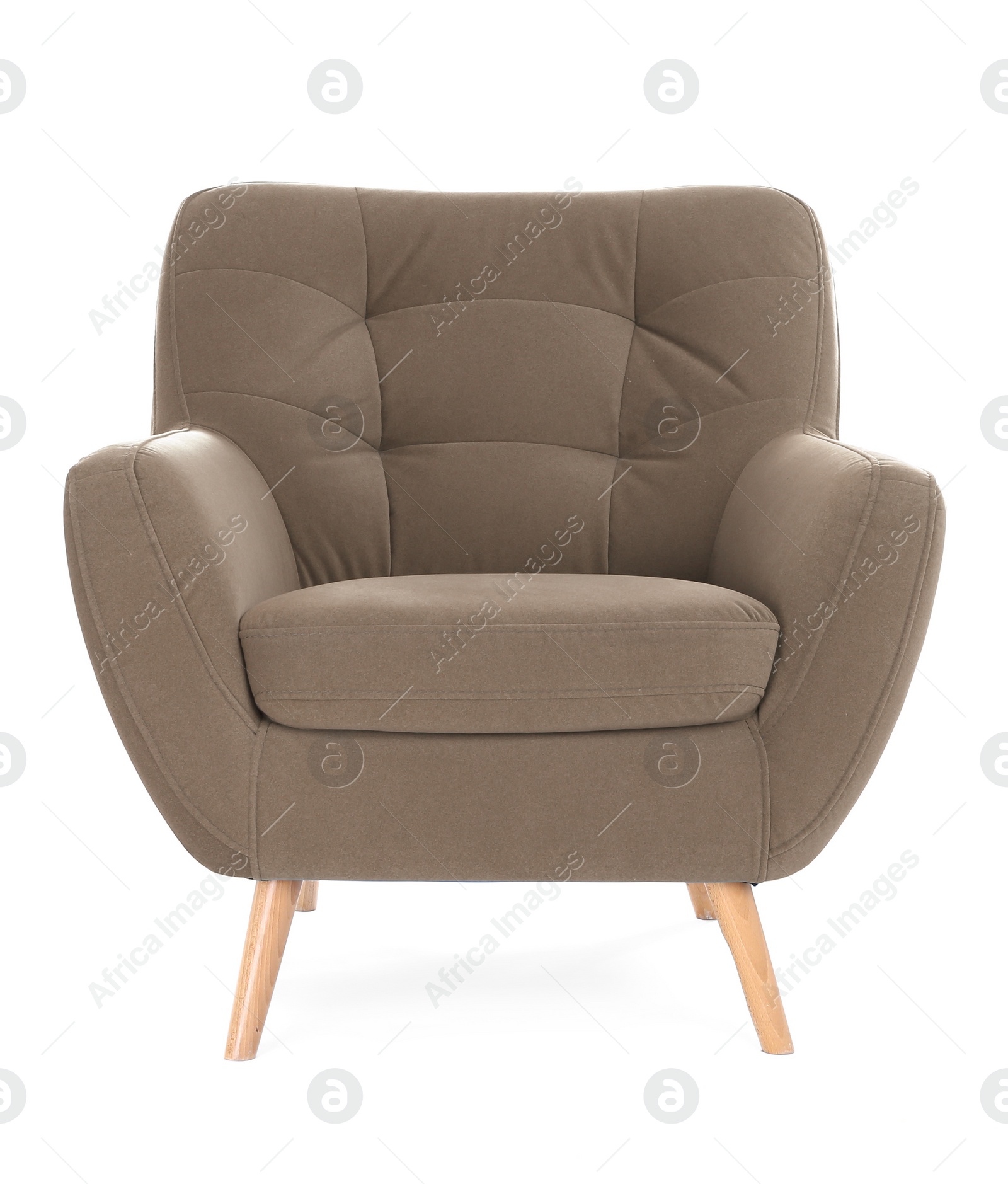 Image of One comfortable dusty brown armchair isolated on white
