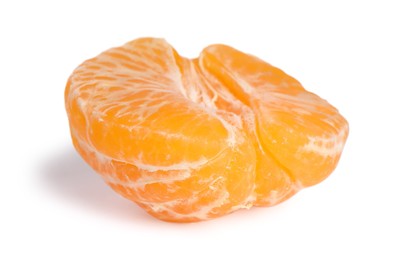 Photo of Half of peeled fresh ripe tangerine isolated on white