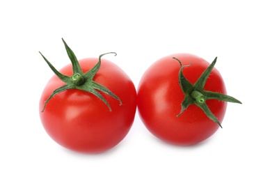 Photo of Fresh ripe red tomatoes on white background