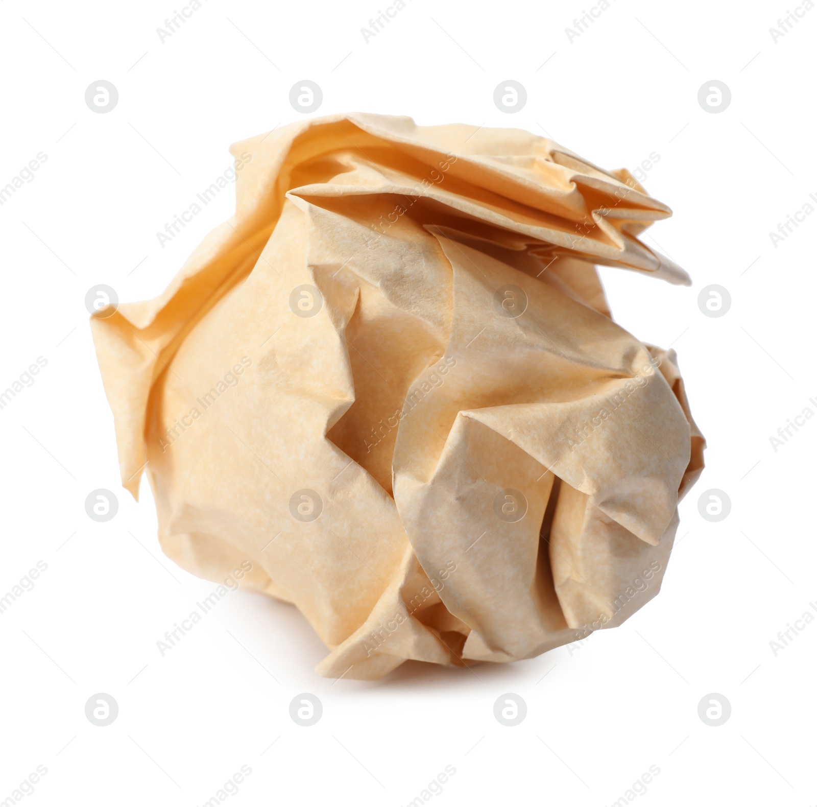 Photo of Crumpled color sheet of paper on white background