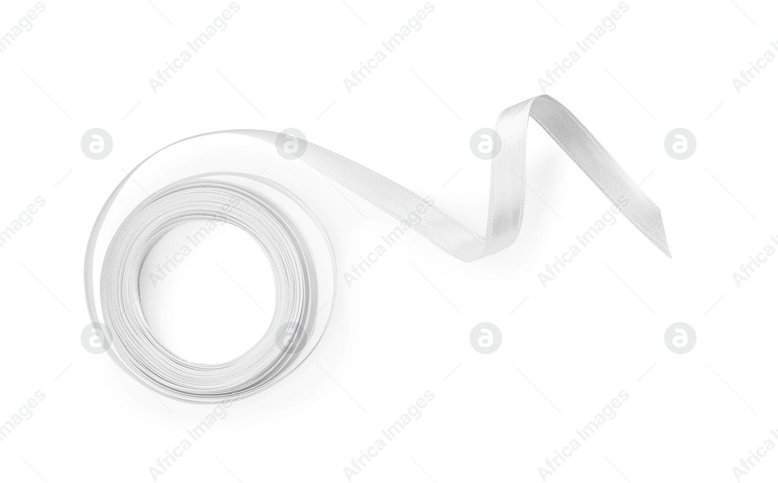 Photo of Satin ribbon on white background, top view