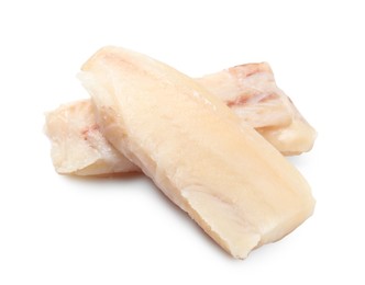 Photo of Pieces of raw cod fish isolated on white