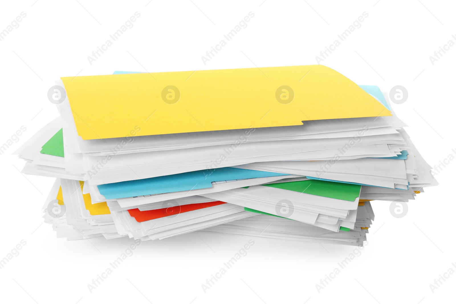 Photo of Stack of different files with documents on white background