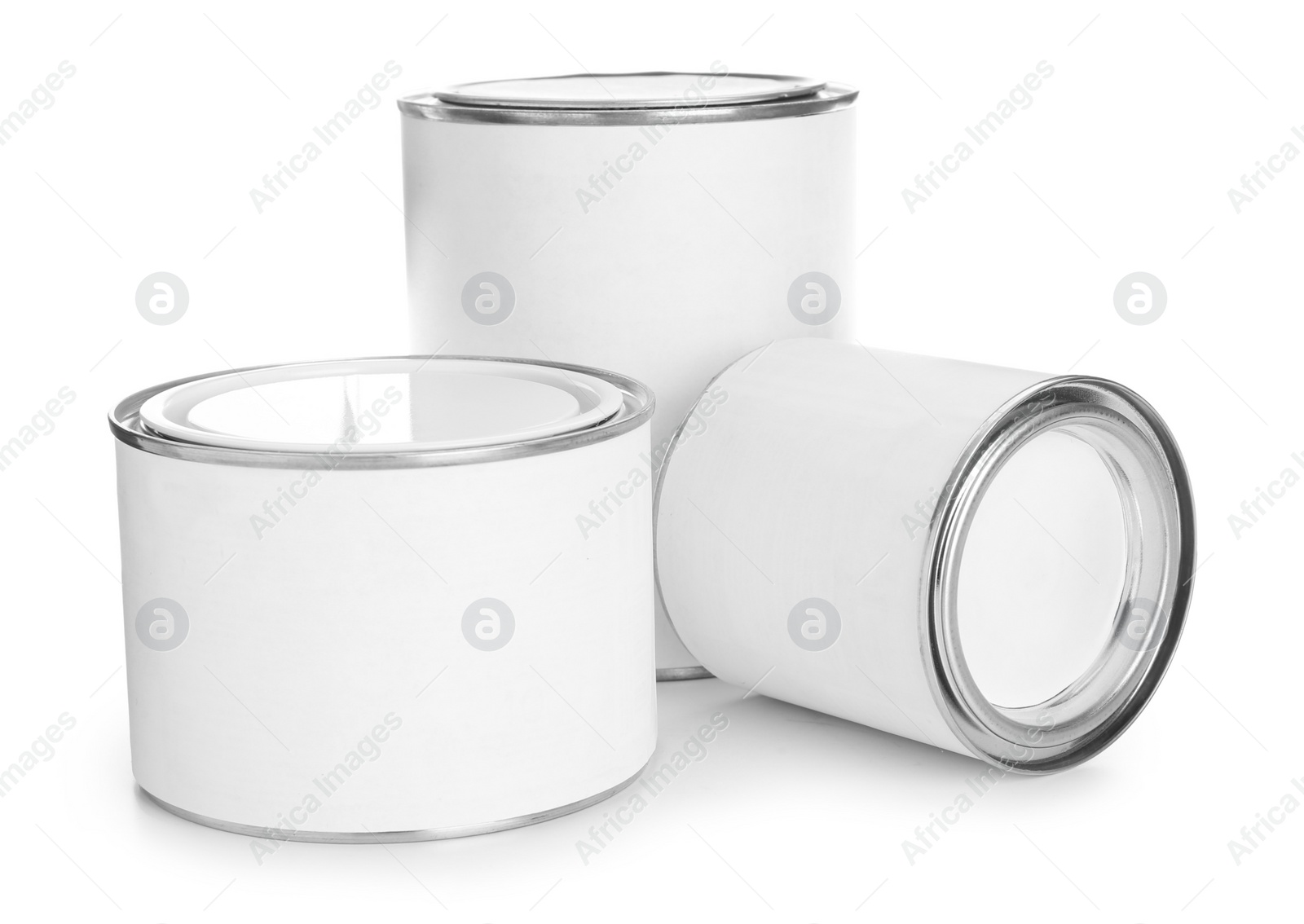 Photo of Closed blank cans of paint isolated on white