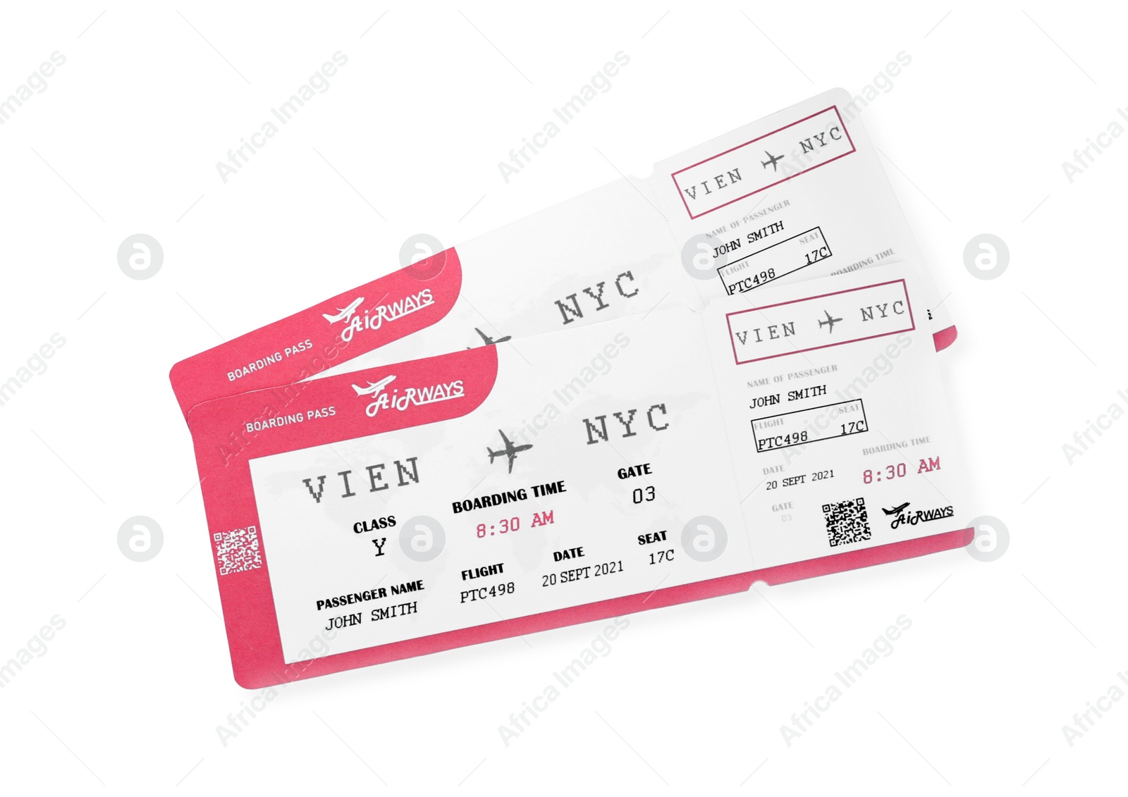 Photo of Tickets isolated on white, top view. Travel agency concept