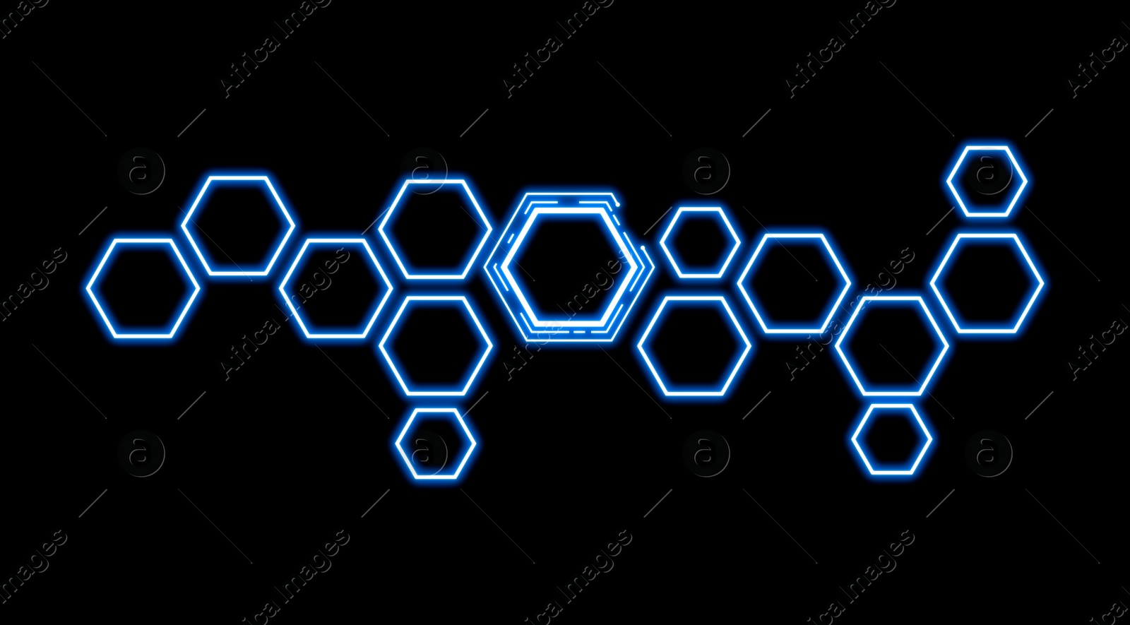 Image of Pattern of hexagons on black background, illustration. Banner design