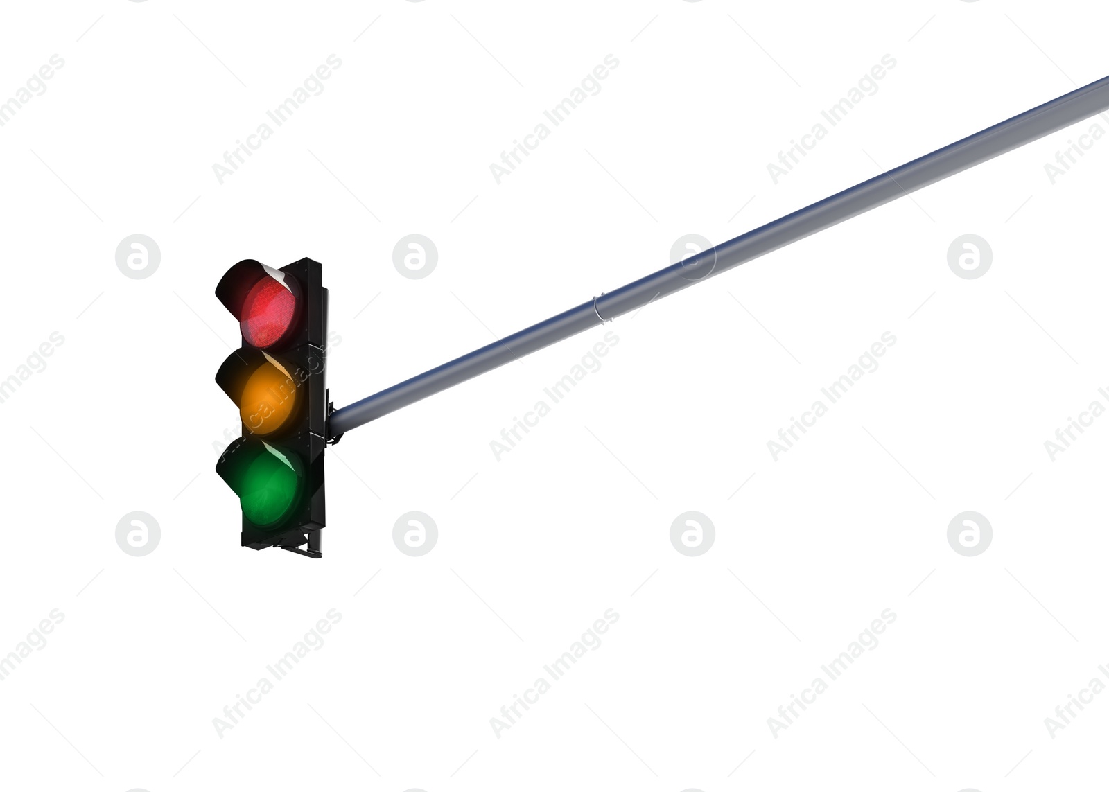 Image of Traffic light with pole on white background