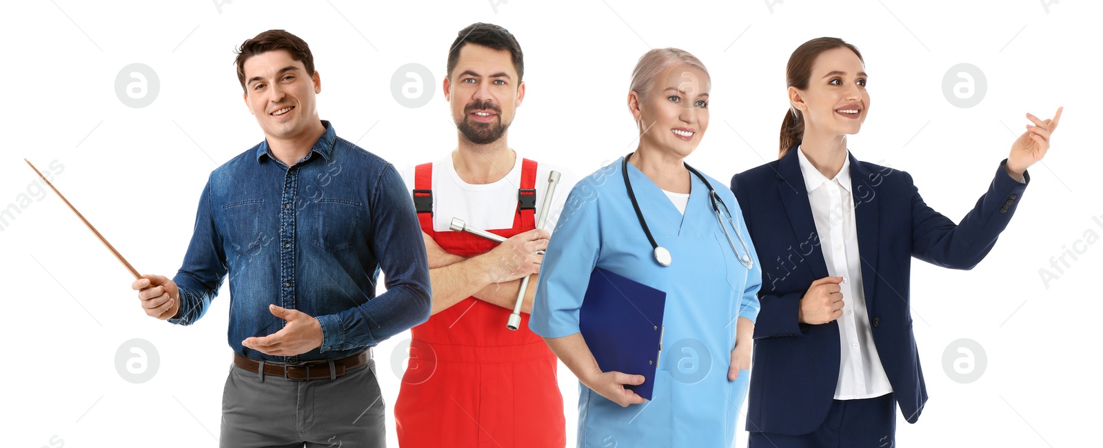 Image of Career choice. People of different professions on white background, banner design