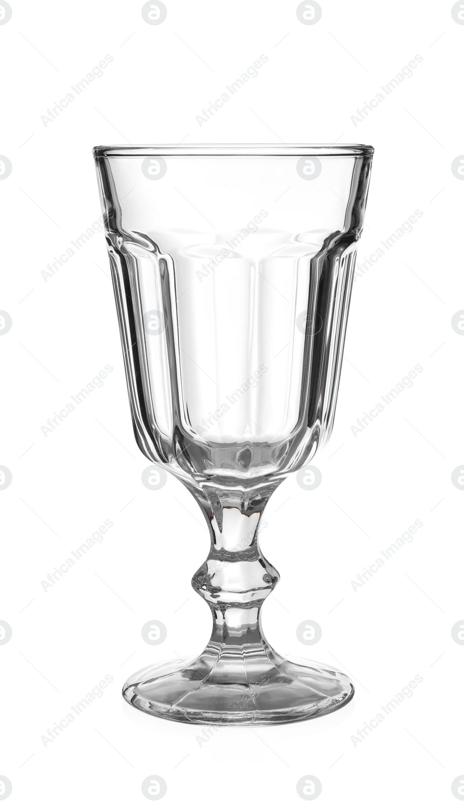 Photo of Empty clear glass for alcohol drink on white background