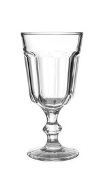 Photo of Empty clear glass for alcohol drink on white background
