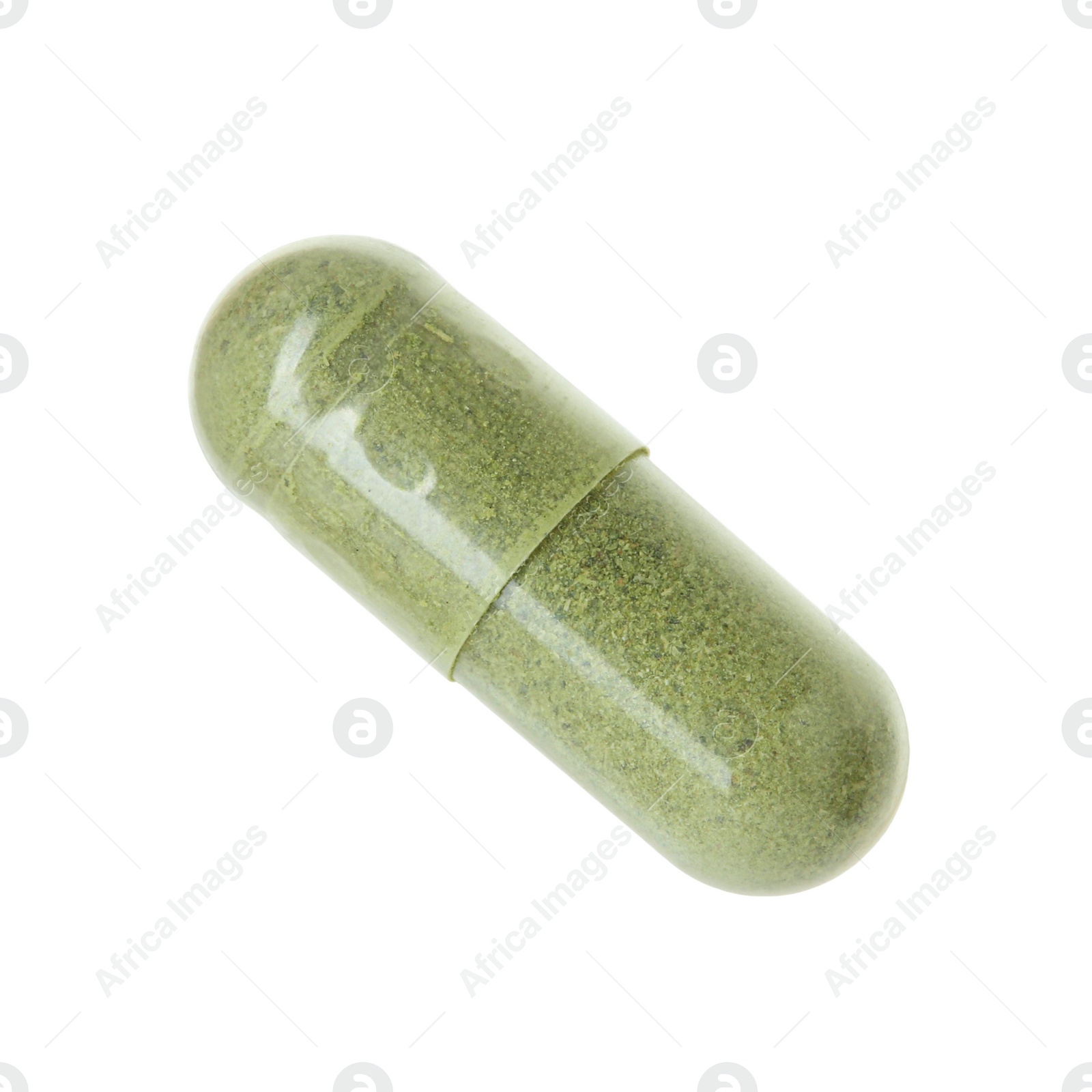 Photo of One vitamin capsule isolated on white. Health supplement